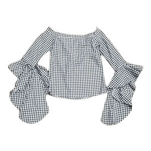 MLM Label Black White Gingham Waterfall Off Shoulder Blouse XS